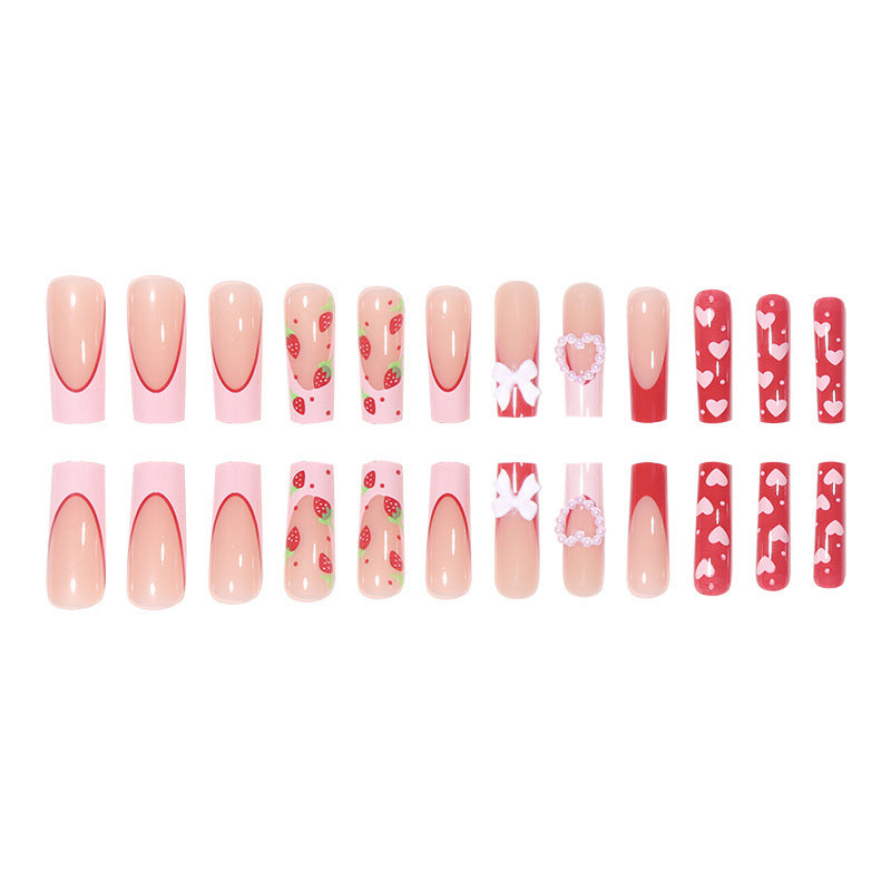 Wholesale Valentine's Day Pink Peach Heart Bow Strawberry Plastic Wearing Nail Beauty